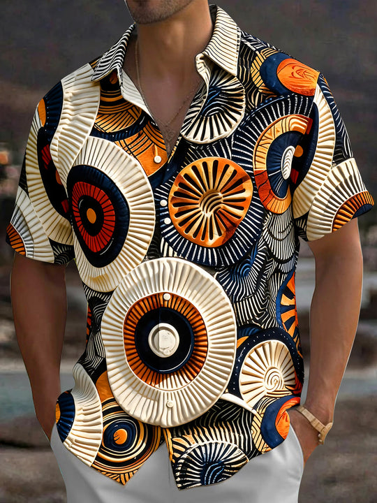 Adaychic Men's 3D 3D Relief Circles Print Short Sleeve Shirt with Chest Pocket