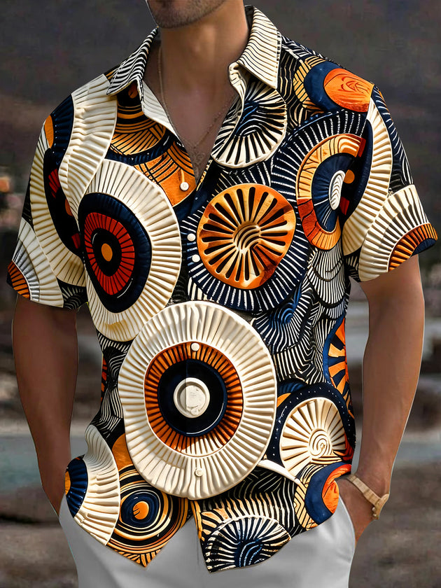 Adaychic Men's 3D 3D Relief Circles Print Short Sleeve Shirt with Chest Pocket