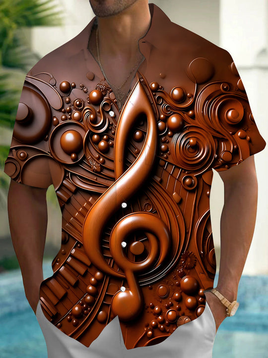 Adaychic Men's Graphic 3D Musical Note Print Short Sleeve Shirt with Chest Pocket