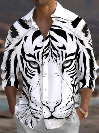 Adaychic Men's Graphic Animal Print Long Sleeve Shirt with Chest Pocket