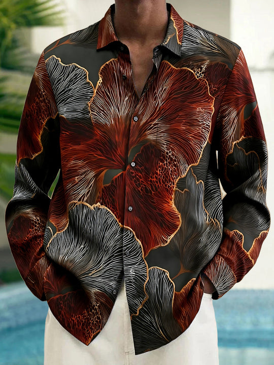 Adaychic Men's Printed Abstract Floral Pattern Long Sleeve Shirt with Chest Pocket