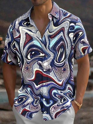 Adaychic Men's Printed Pattern Print Short Sleeve Shirt with Chest Pocket