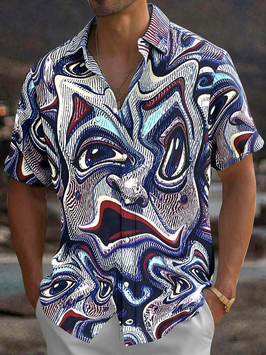 Adaychic Men's Printed Pattern Print Short Sleeve Shirt with Chest Pocket
