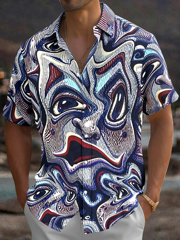 Adaychic Men's Printed Pattern Print Short Sleeve Shirt with Chest Pocket