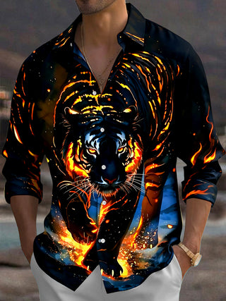 Adaychic Men's Graphic Pattern Print Long Sleeve Shirt with Chest Pocket