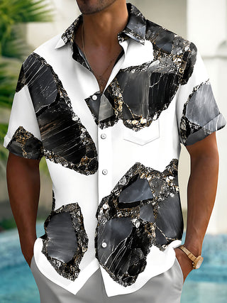 Adaychic Men's Printed Abstract Marble Pattern Short Sleeve Shirt with Chest Pocket