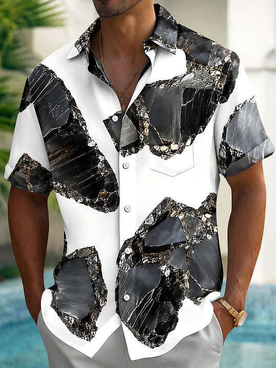 Adaychic Men's Printed Abstract Marble Pattern Short Sleeve Shirt with Chest Pocket
