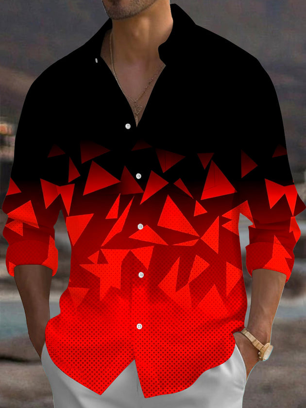 Adaychic Men's Patterned Geometric Triangle Gradient Print Long Sleeve Shirt with Chest Pocket