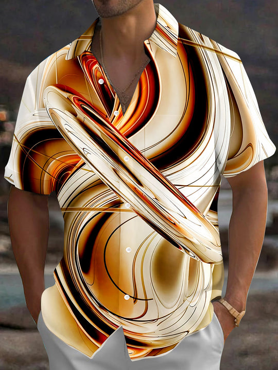 Adaychic Men's Printed Abstract Swirl Pattern Short Sleeve Shirt with Chest Pocket