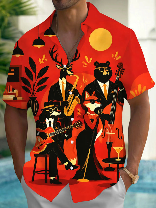 Adaychic Animal Band Men's Pocket Short Sleeve Shirts