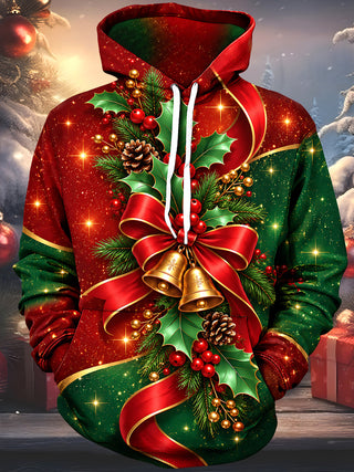 Adaychic Men's Printed Christmas Bells Print Long Sleeve Hoodie