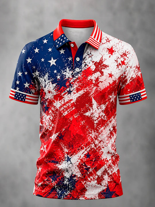 men's geometric print shirt front view Independence Day