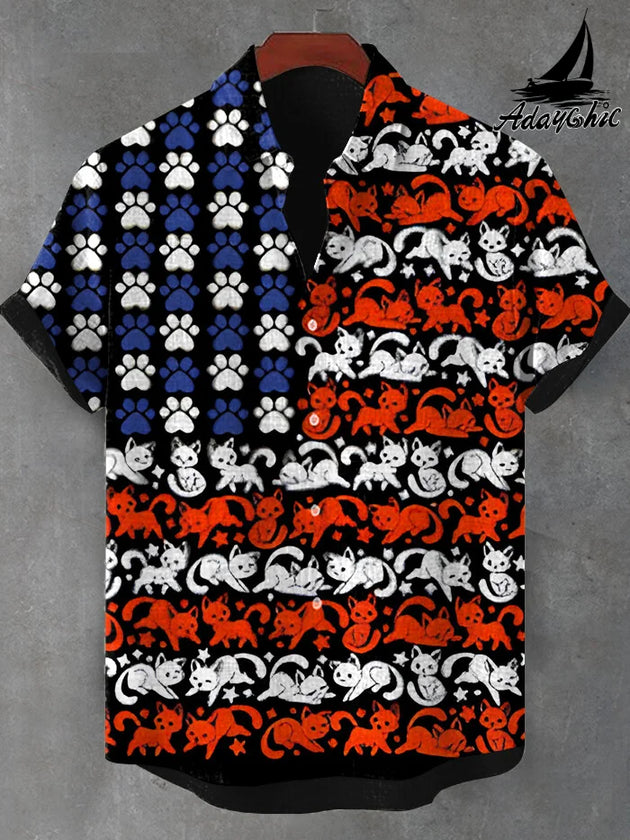 men's cat print shirt front view