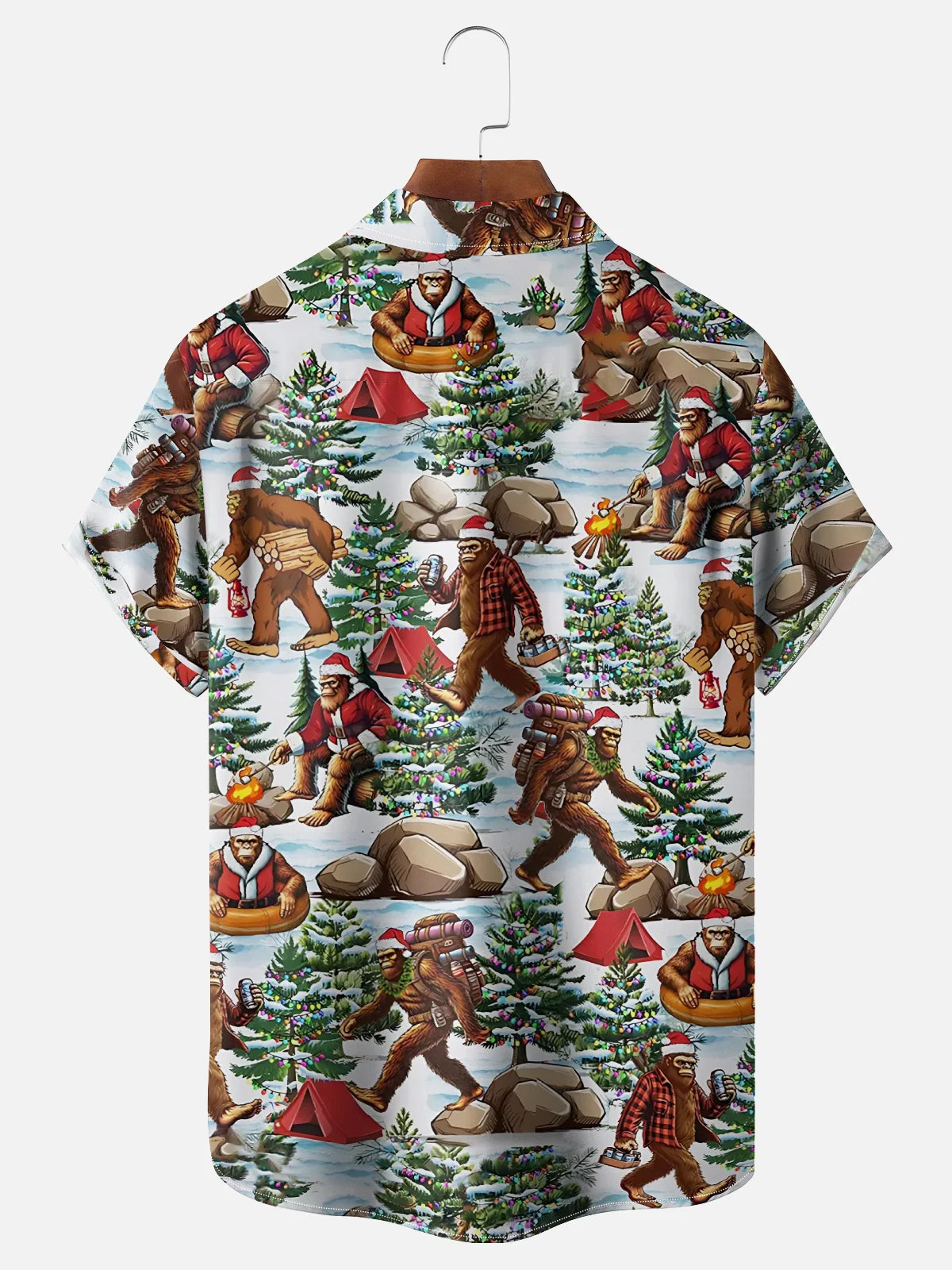 Merry Christmas Bigfoot Camping Men's Pocket Short Sleeve Shirts