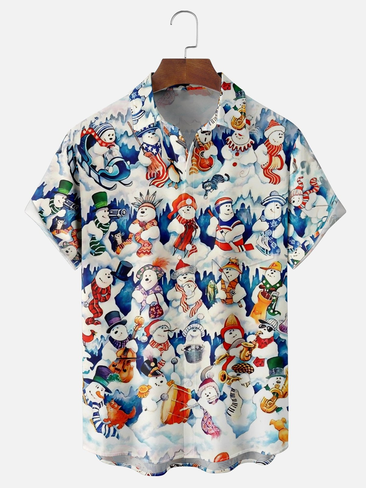 Merry Christmas Snowman Men's Pocket Short Sleeve Shirts