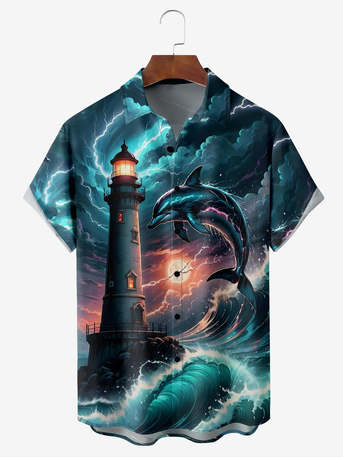 Lighthouse Print Men's Pocket Short Sleeve Shirts