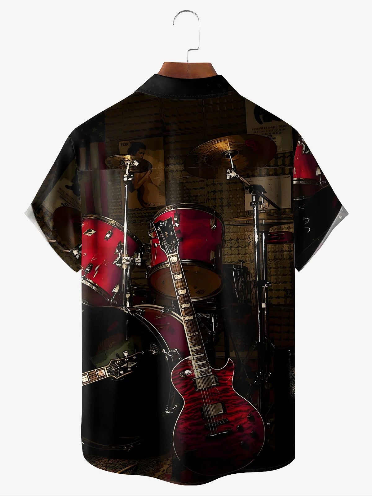 Music Guitar Print Men's Pocket Short Sleeve Shirts