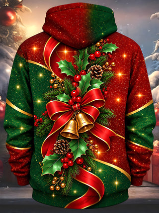 Adaychic Men's Printed Christmas Bells Print Long Sleeve Hoodie