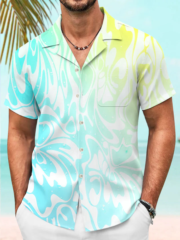 Men's solid pocket short sleeve resort shirt front view beach vacation