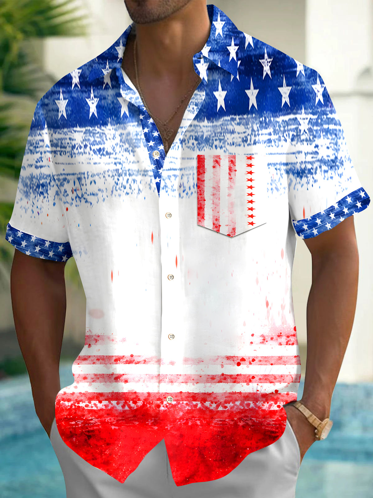 Independence Day Men's Pocket Short Sleeve Shirts