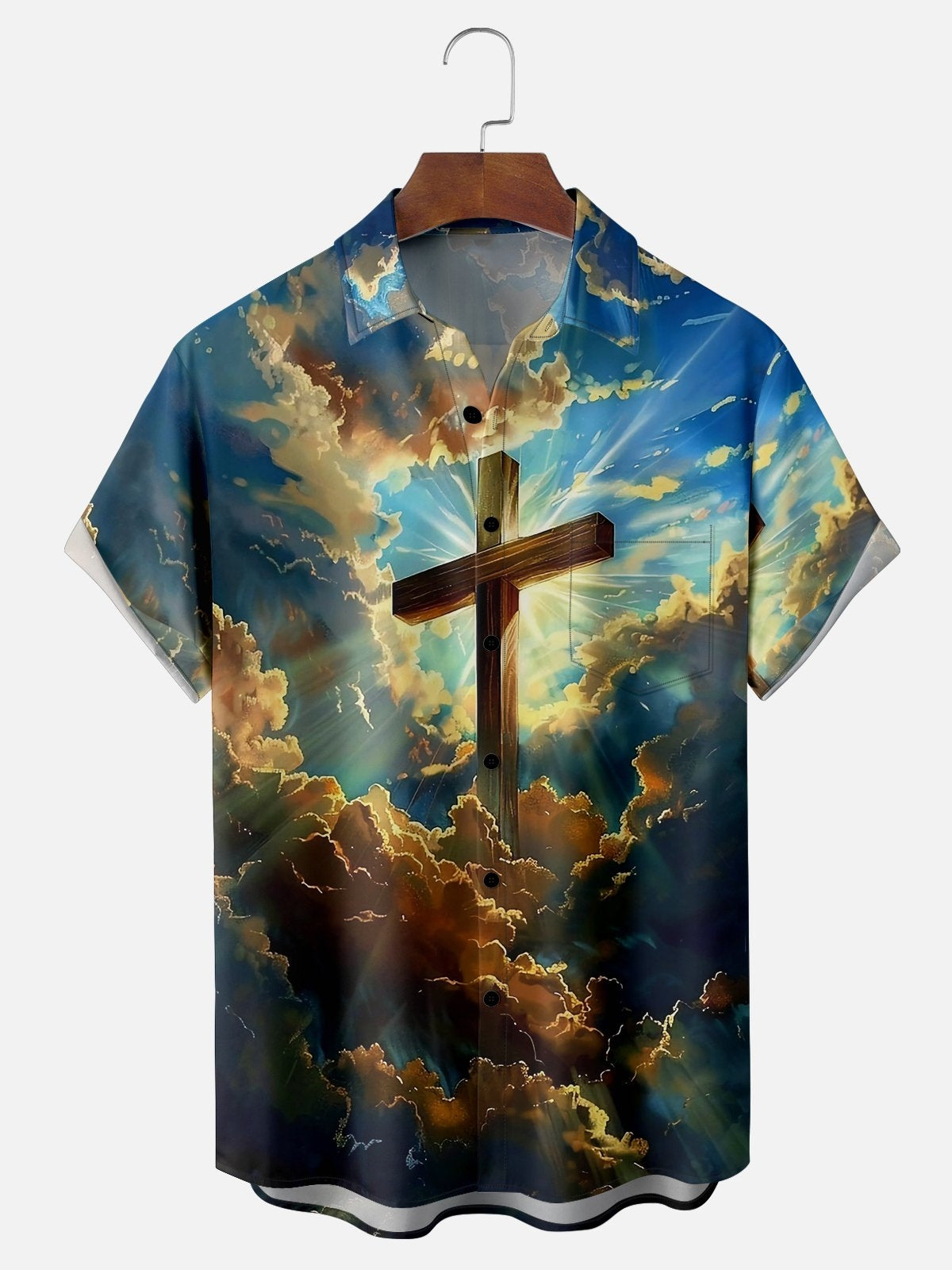 Religious Cross Men's Pocket Short Sleeve Shirts