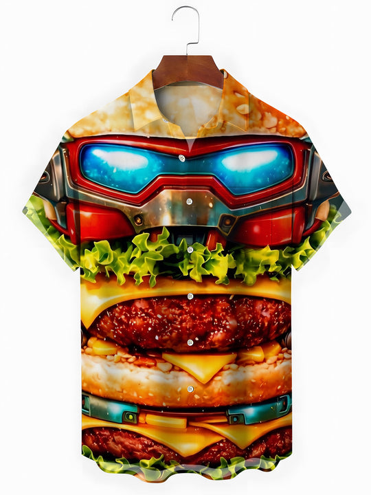 Fun Mecha Burger Men's Pocket Short Sleeve Shirts