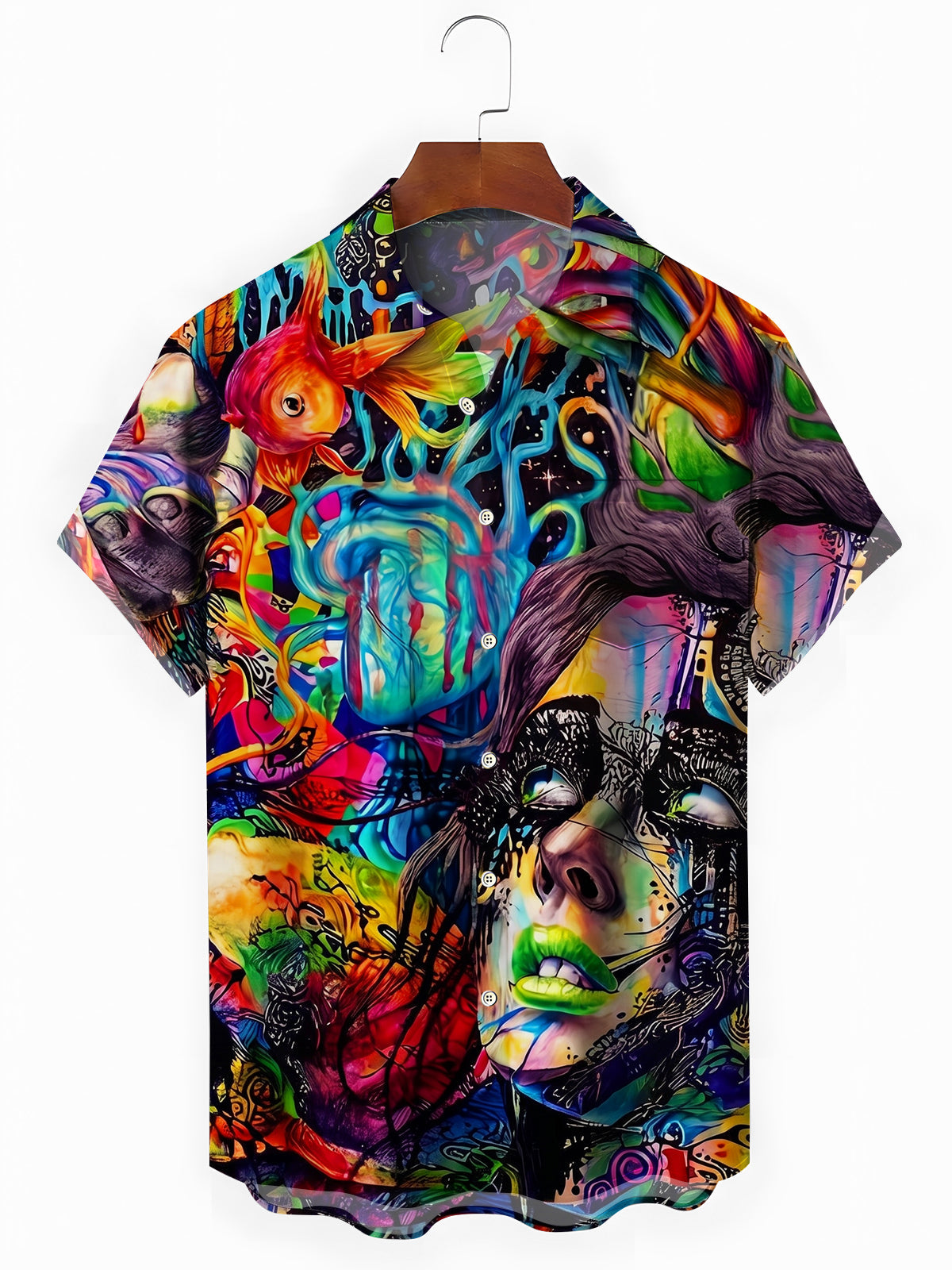 Art Psychedelic Abstract Goldfish Portrait Graffiti Men's Pocket Short Sleeve Shirts