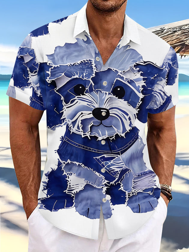 Fun Ink Wash Blue Schnauzer Puppy Dog Men's Pocket Short Sleeve Shirts