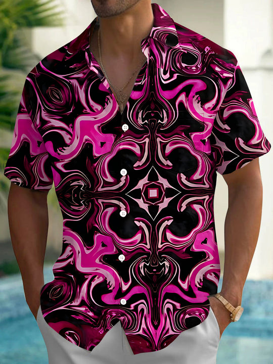 Abstract Geometric Fluid Vortex Texture Men's Pocket Short Sleeve Shirts