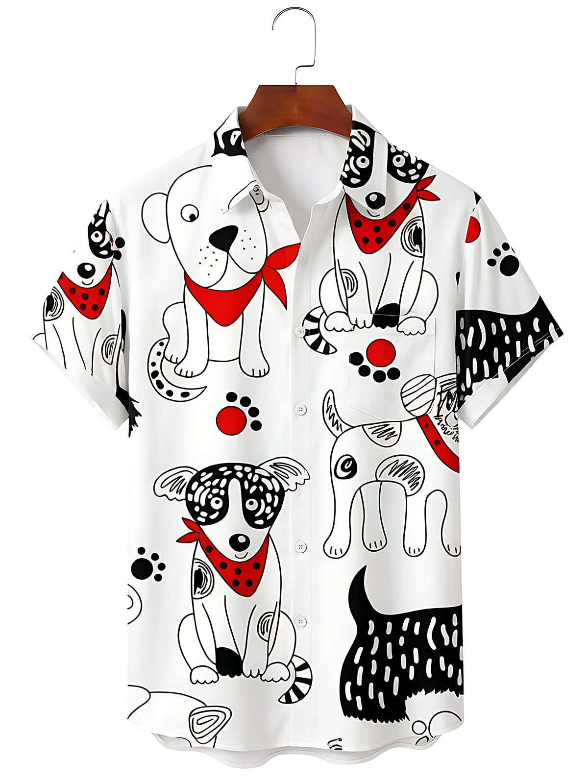 Fun Cartoon Cute Dog Polka Dot Pattern Men's Pocket Short Sleeve Shirts