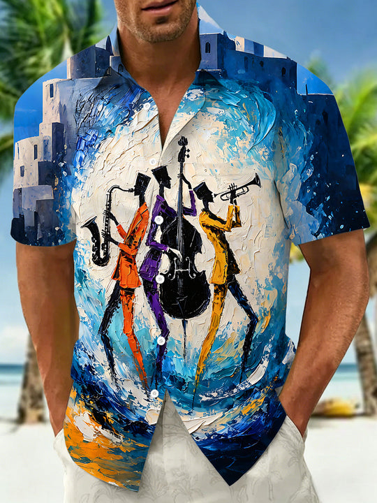 Art Blues Jazz Band Concert Men's Pocket Short Sleeve Shirts