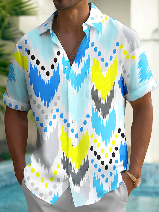 Chevron Polka Dot Geometry Men's Pocket Short Sleeve Shirts