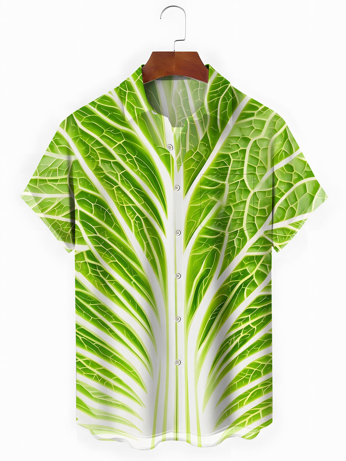 Cabbage Leaf Vein Realistic Print Men's Pocket Short Sleeve Shirts
