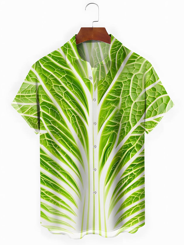Cabbage Leaf Vein Realistic Print Men's Pocket Short Sleeve Shirts
