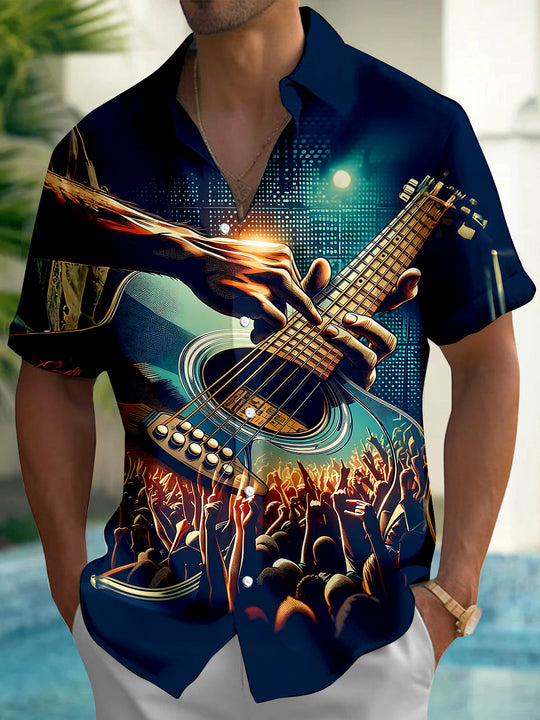 Rock Music Guitar Concert Crowd Men's Pocket Short Sleeve Shirts