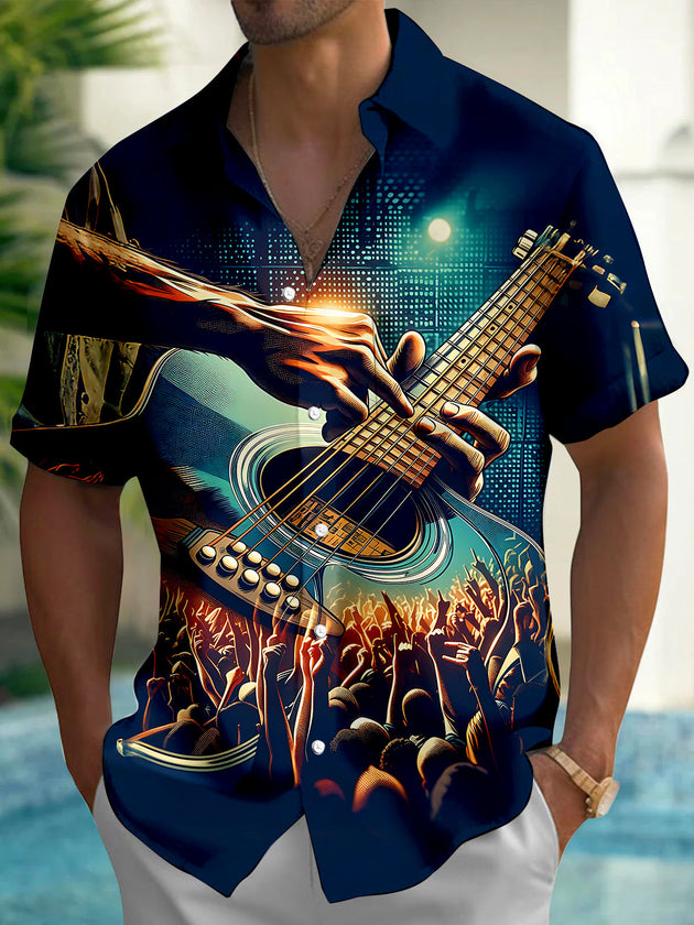 Rock Music Guitar Concert Crowd Men's Pocket Short Sleeve Shirts