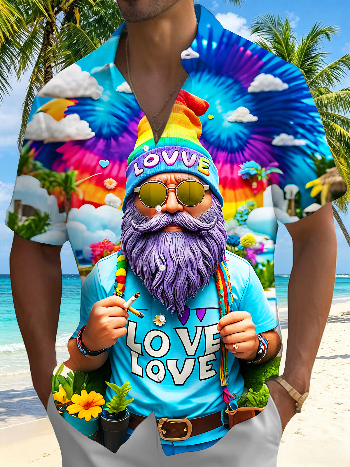 Fun Hippie Colorful Bearded Man Men's Pocket Short Sleeve Shirts