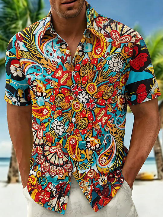 Vintage Paisley Floral Pattern Men's Pocket Short Sleeve Shirts