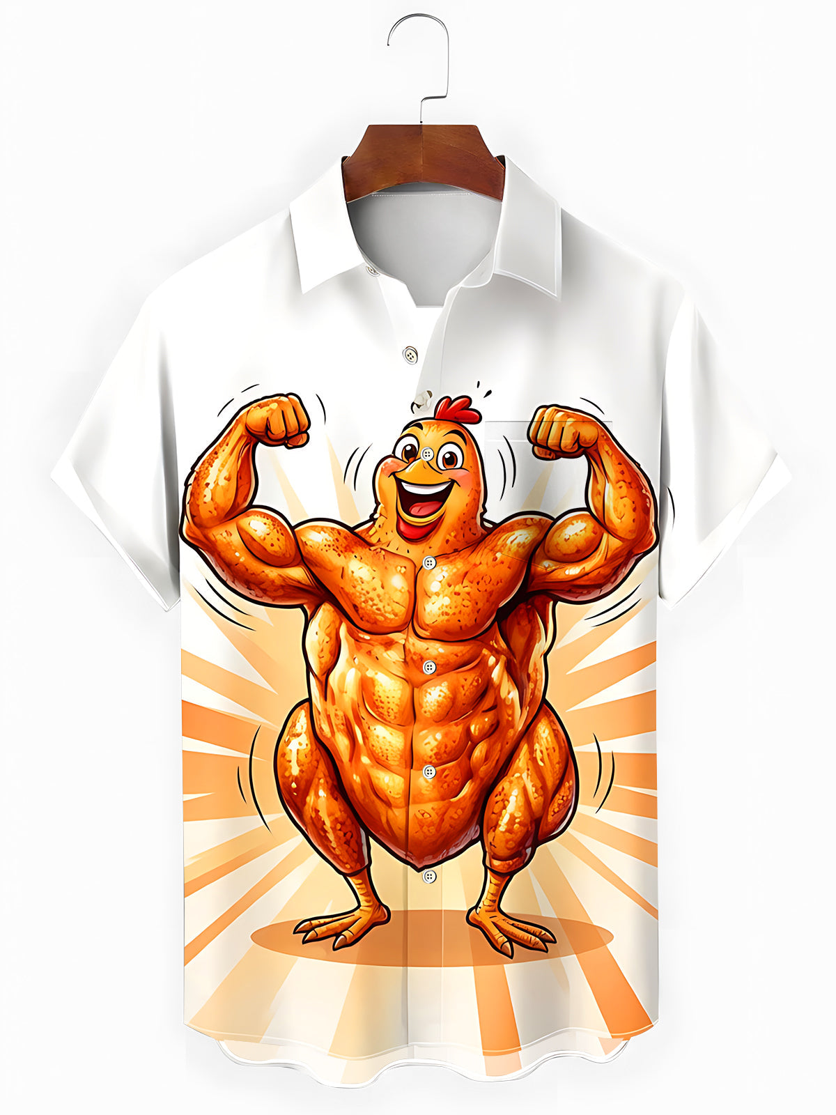 Fun Muscular Roasted Chicken Men's Pocket Short Sleeve Shirts