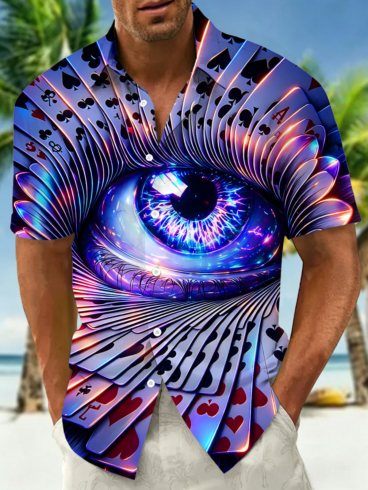 Giant Eye Poker Men's Pocket Short Sleeve Shirts