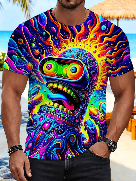Psychedelic Neon Fluid Monster Men's Short Sleeve Round Neck T-shirt