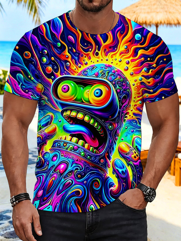 Psychedelic Neon Fluid Monster Men's Short Sleeve Round Neck T-shirt