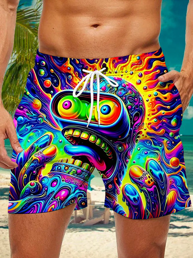 Psychedelic Neon Fluid Monster Men's Print Pocket Shorts