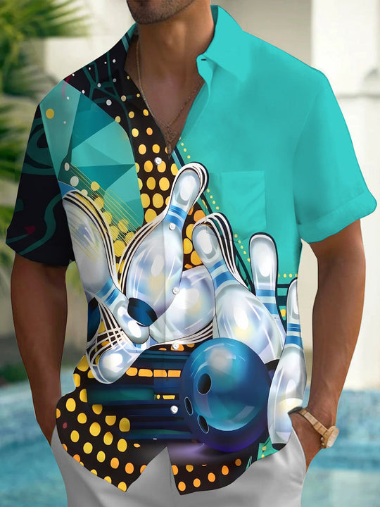 Geometric Polka Dot Bowling Sport Men's Pocket Short Sleeve Shirts