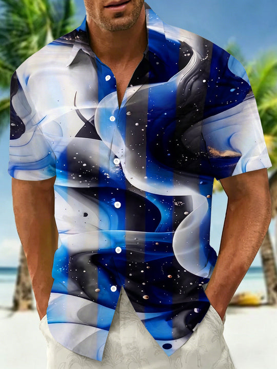Art Fluid Nebula Ink Wash Abstract Men's Pocket Short Sleeve Shirts