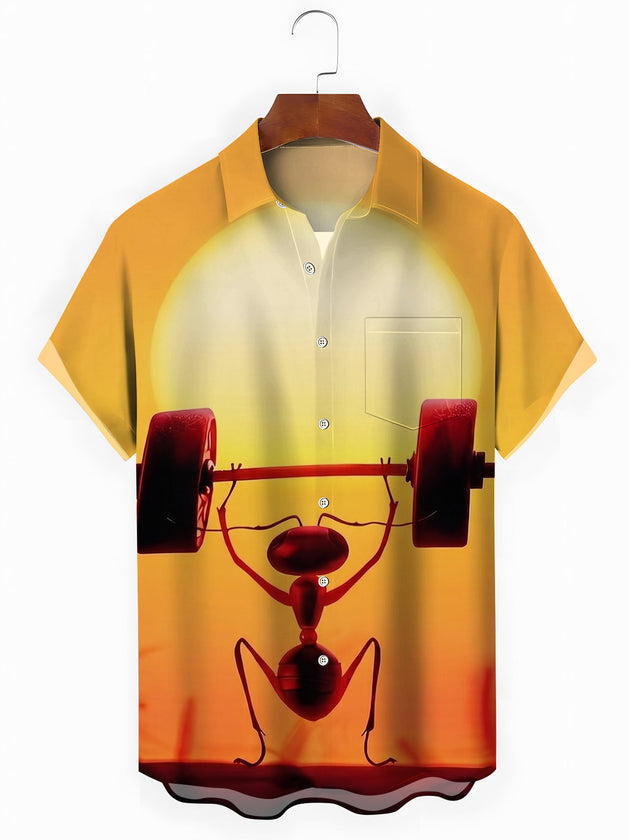 Fun Weightlifting Strong Ant Men's Pocket Short Sleeve Shirts
