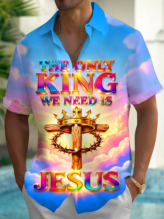 Sole King Jesus Religious Cross Men's Pocket Short Sleeve Shirts