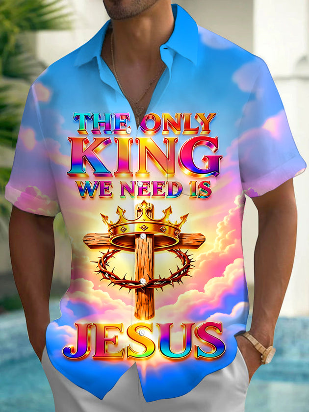 Sole King Jesus Religious Cross Men's Pocket Short Sleeve Shirts