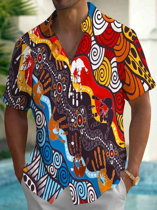 Abstract Aboriginal Hand Ethnic Totem Men's Pocket Short Sleeve Shirts