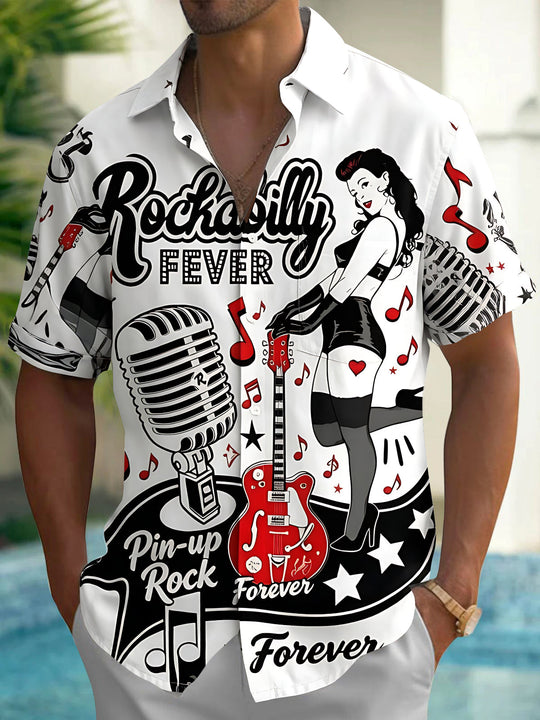 Retro Rockabilly Fever Music Men's Pocket Short Sleeve Shirts